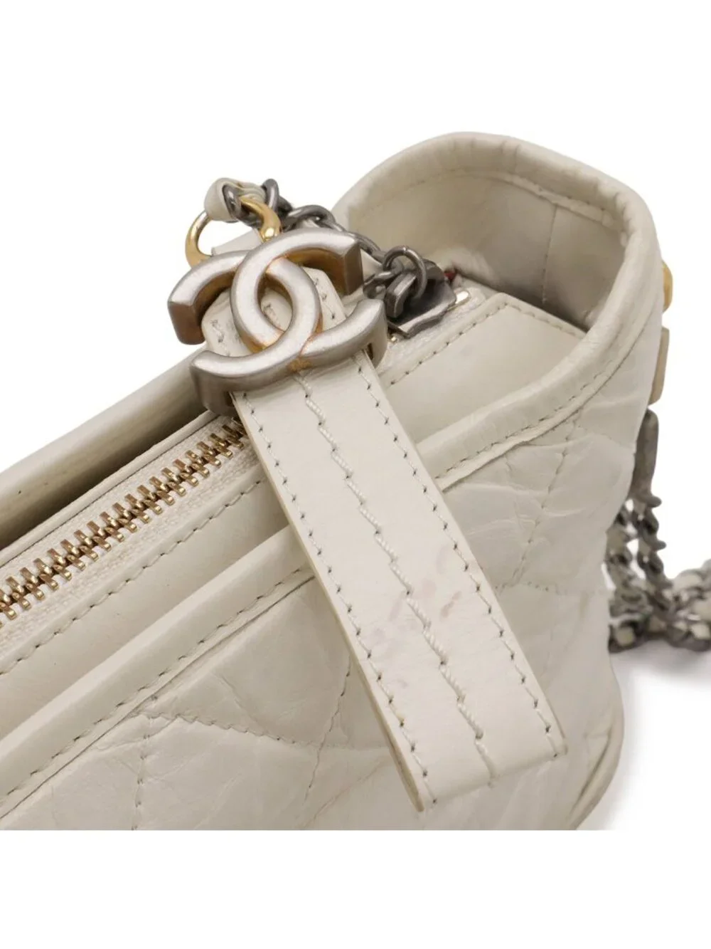 Chanel Gabriel de Small Hobo Chain Shoulder Bag Ivory Gold Silver